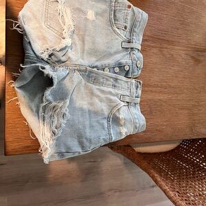Levi's Blue High-Waisted Jean Shorts with Frayed Hem